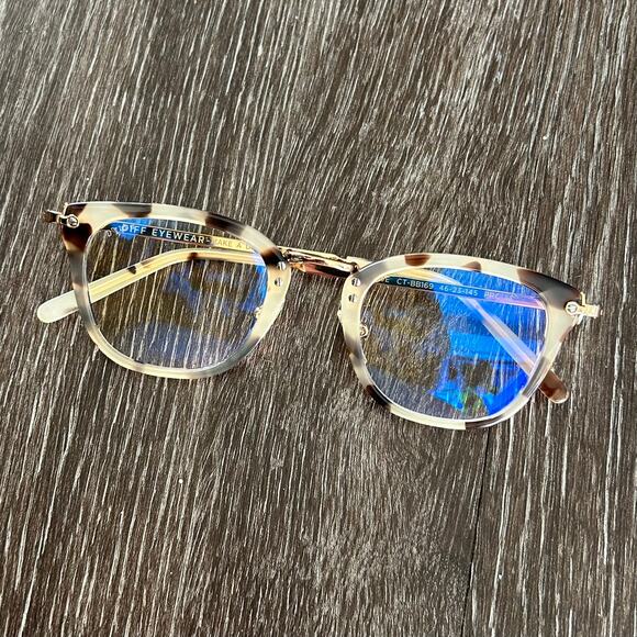 EUC Diff Eyewear Rue Blue Light Glasses Himalayan Tortoise Beige Frame 46mm Lens - Picture 2 of 15